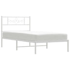 Bed Frame White Powder-Coated Steel Single Metal Bed Frame
