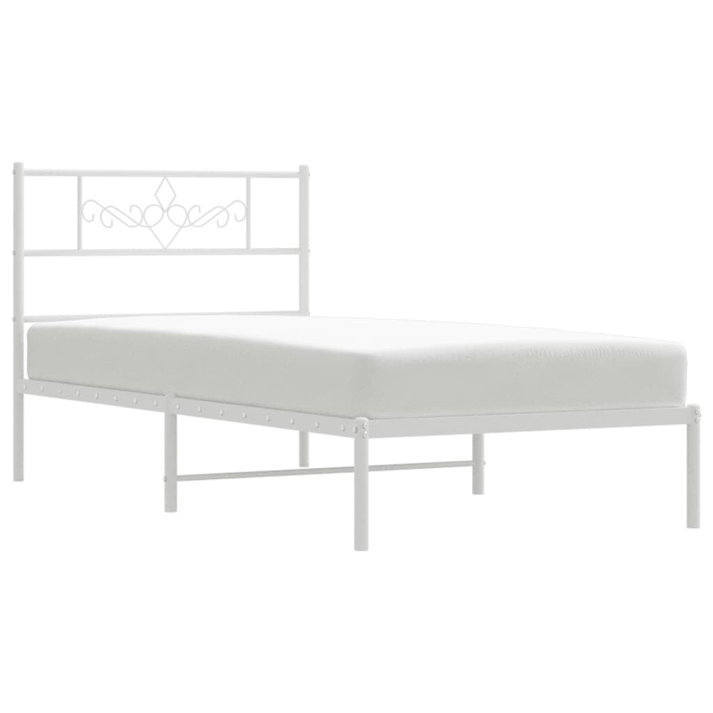 Bed Frame White Powder-Coated Steel Single Metal Bed Frame