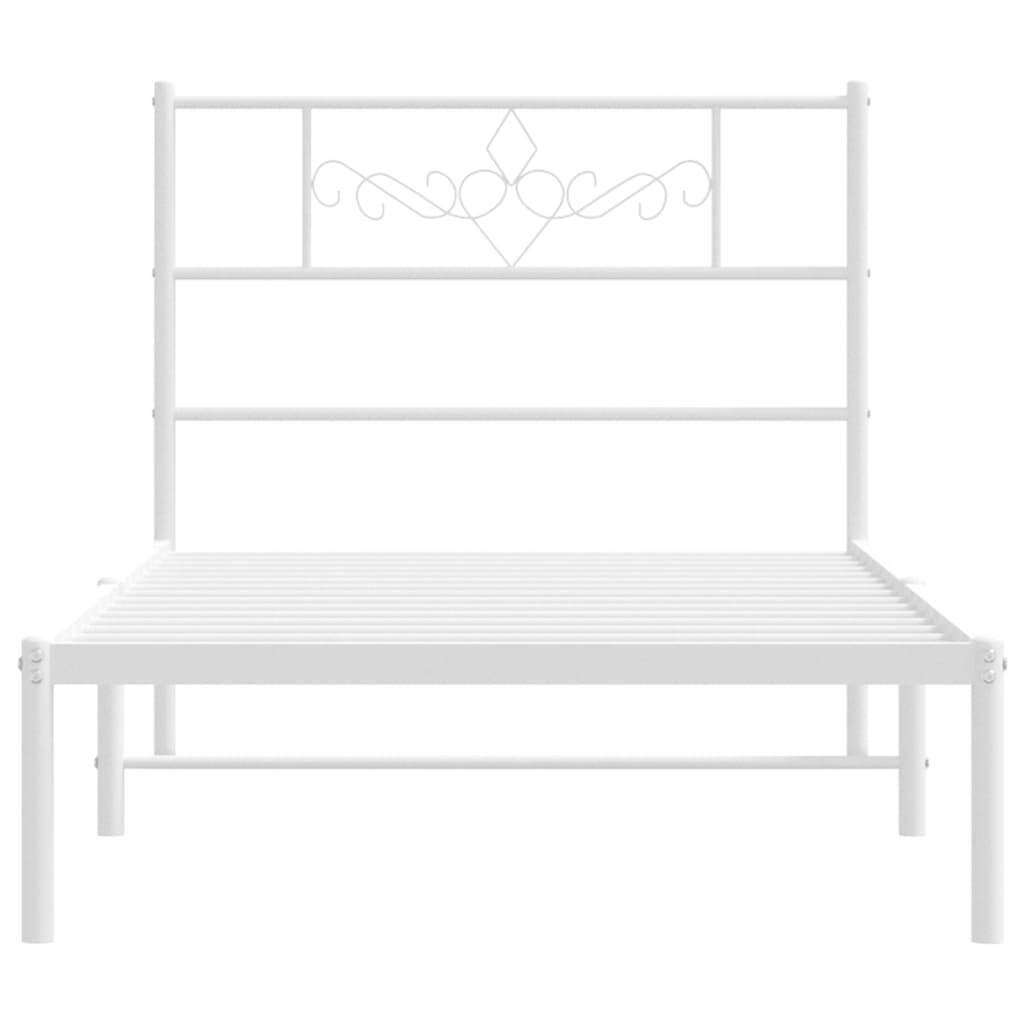 Bed Frame White Powder-Coated Steel Single Metal Bed Frame