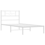 Bed Frame White Powder-Coated Steel Single Metal Bed Frame