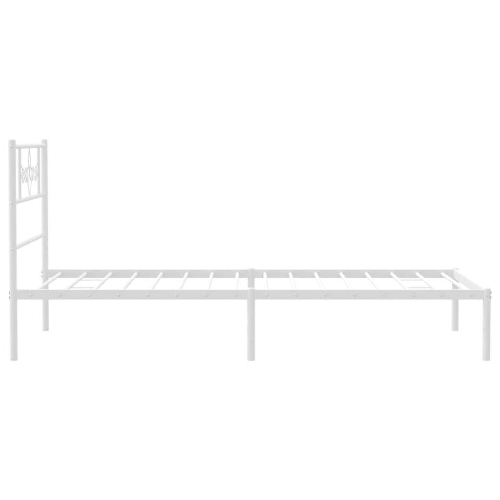 Bed Frame White Powder-Coated Steel Single Metal Bed Frame