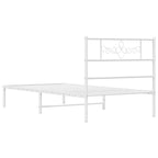 Bed Frame White Powder-Coated Steel Single Metal Bed Frame