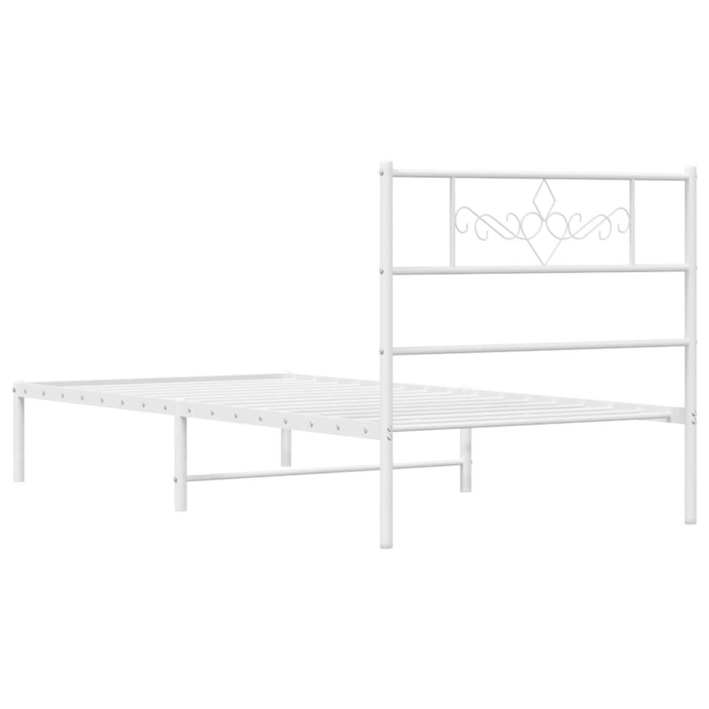 Bed Frame White Powder-Coated Steel Single Metal Bed Frame