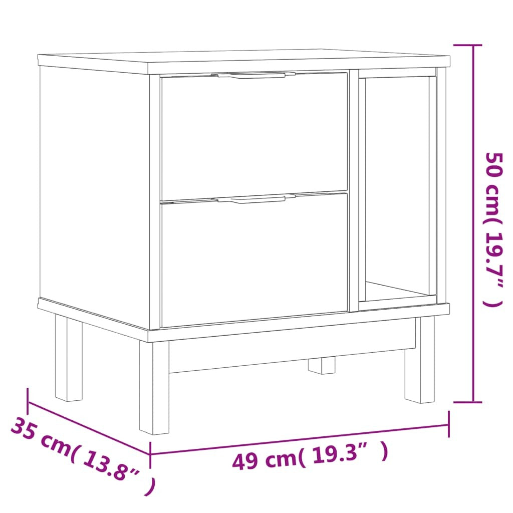 Bedside Cabinet Oak Solid pine wood, engineered wood, plastic