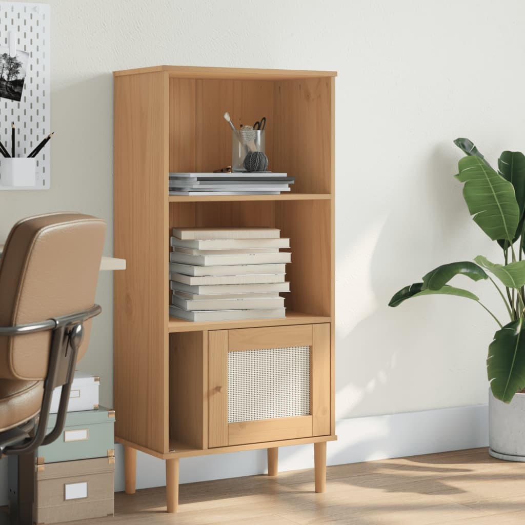 Bookcase Brown Solid pine wood, Engineered wood, Poly rattan