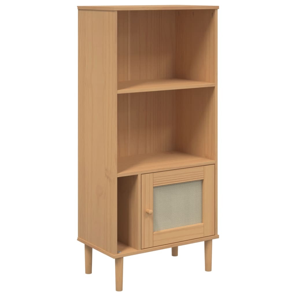 Bookcase Brown Solid pine wood, Engineered wood, Poly rattan