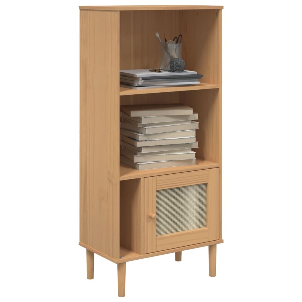 Bookcase Brown Solid pine wood, Engineered wood, Poly rattan