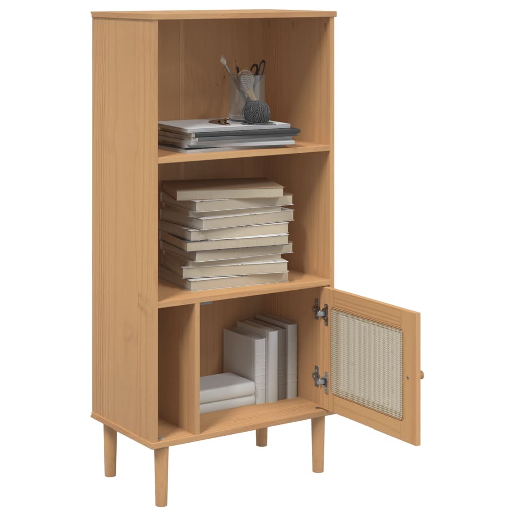 Bookcase Brown Solid pine wood, Engineered wood, Poly rattan
