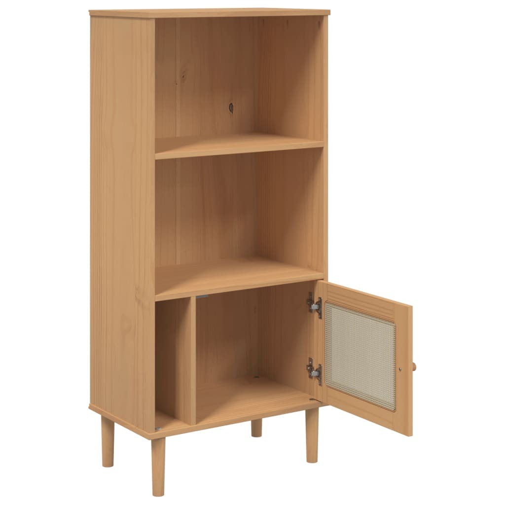 Bookcase Brown Solid pine wood, Engineered wood, Poly rattan