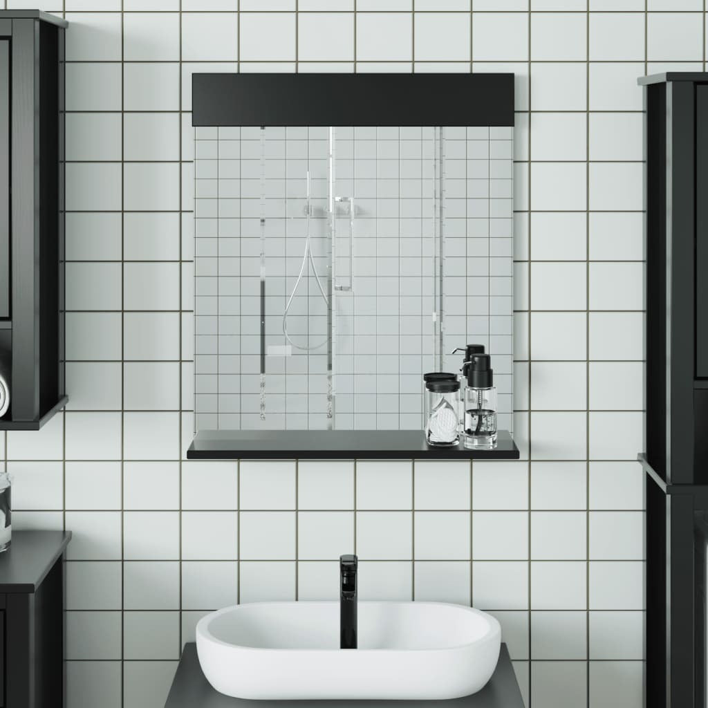 Bathroom Mirror Black Solid pine wood, glass