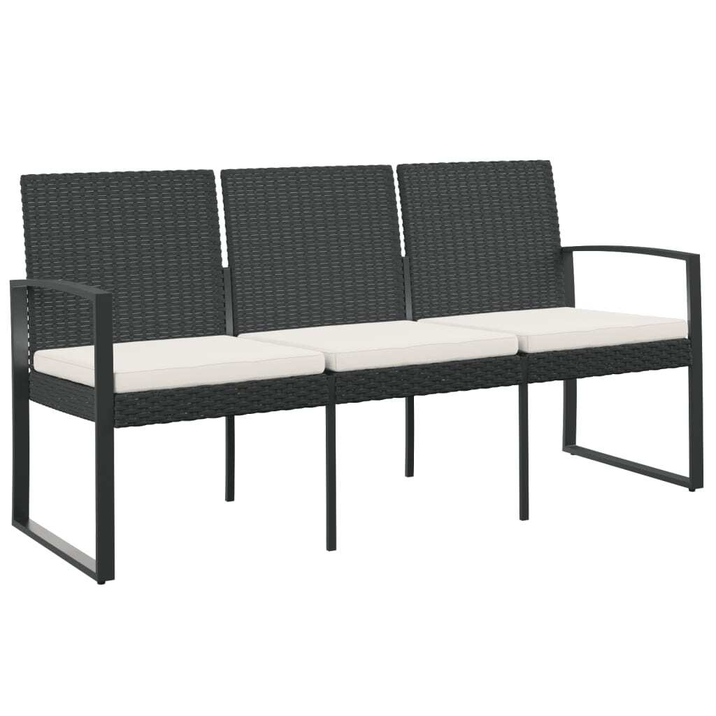 3-seater Garden Bench Black Polypropylene 3-Seater Durable