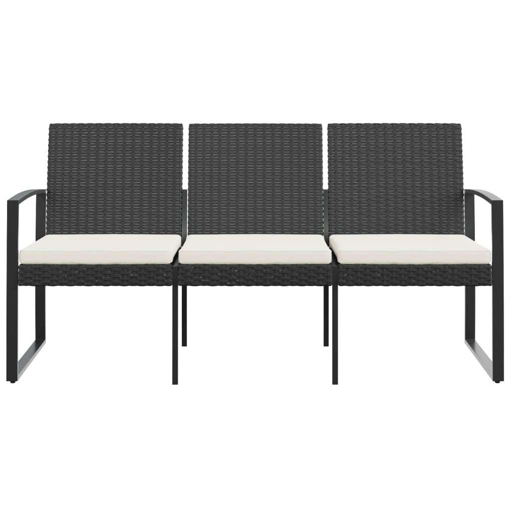 3-seater Garden Bench Black Polypropylene 3-Seater Durable