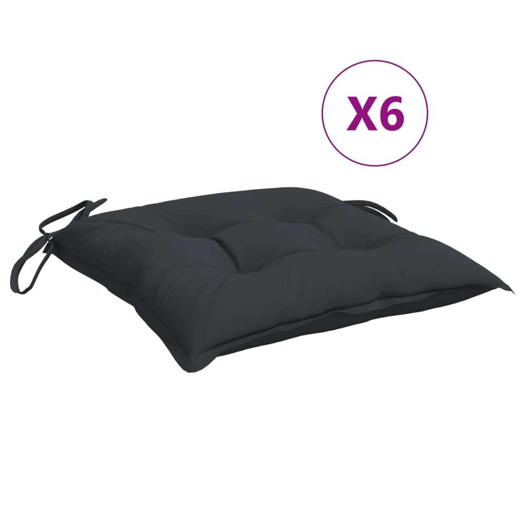 Chair Cushion Set of 6 Black Oxford Fabric (100% Polyester)