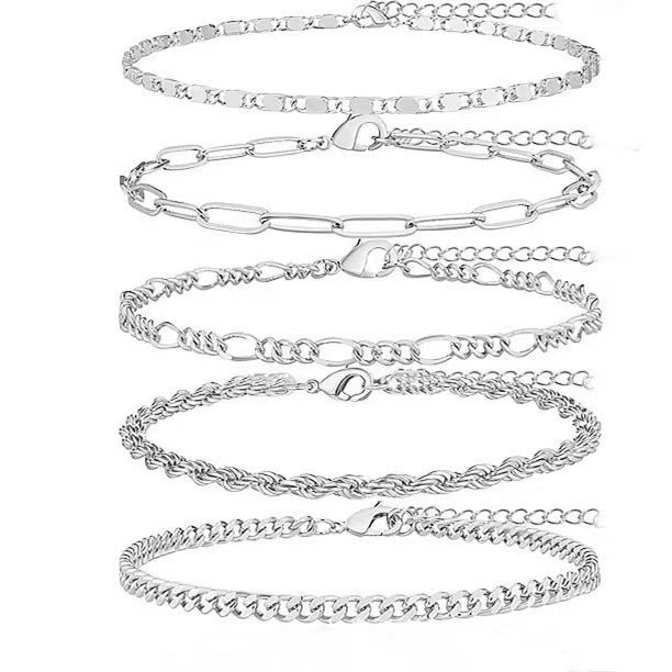 Stainless Steel 5-Piece Bracelet Set – Simple, Fade-Resistant Design