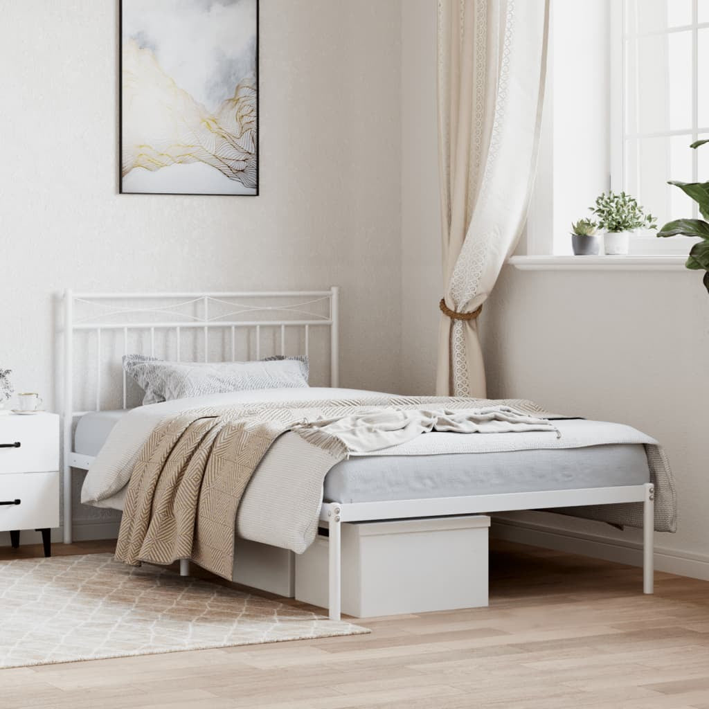 Bed Frame White Powder-Coated Steel Twin Bed Frame Rectangular