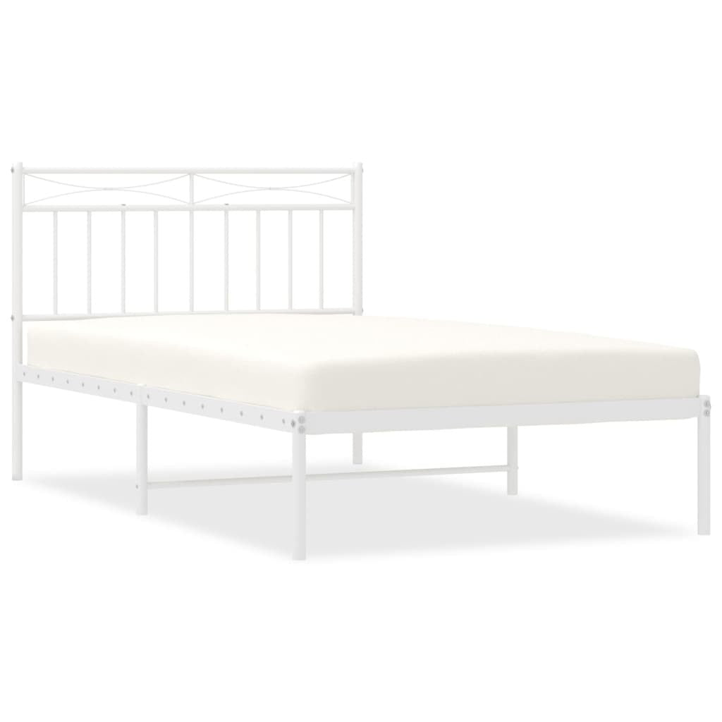 Bed Frame White Powder-Coated Steel Twin Bed Frame Rectangular
