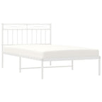 Bed Frame White Powder-Coated Steel Twin Bed Frame Rectangular