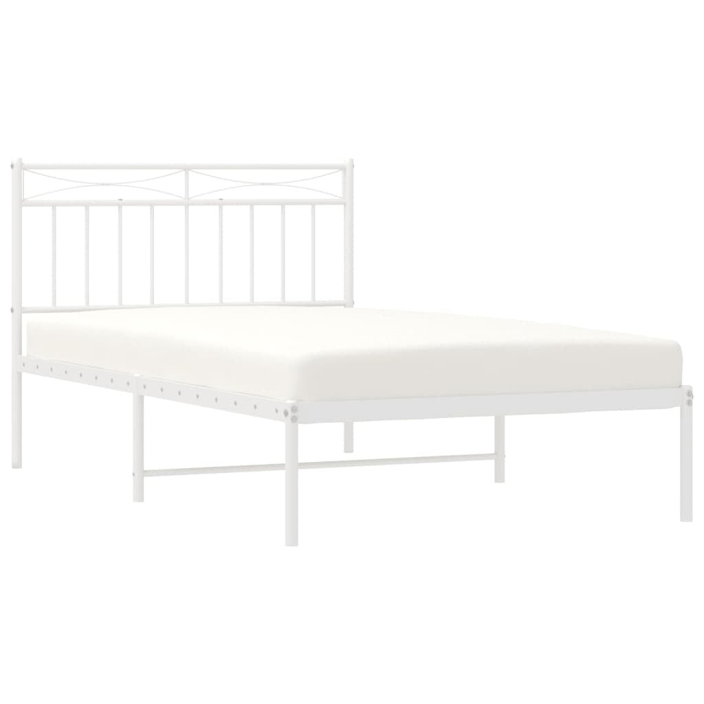 Bed Frame White Powder-Coated Steel Twin Bed Frame Rectangular