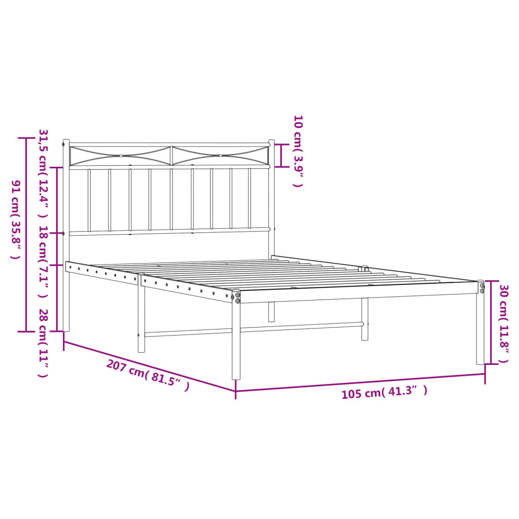 Bed Frame White Powder-Coated Steel Twin Bed Frame Rectangular