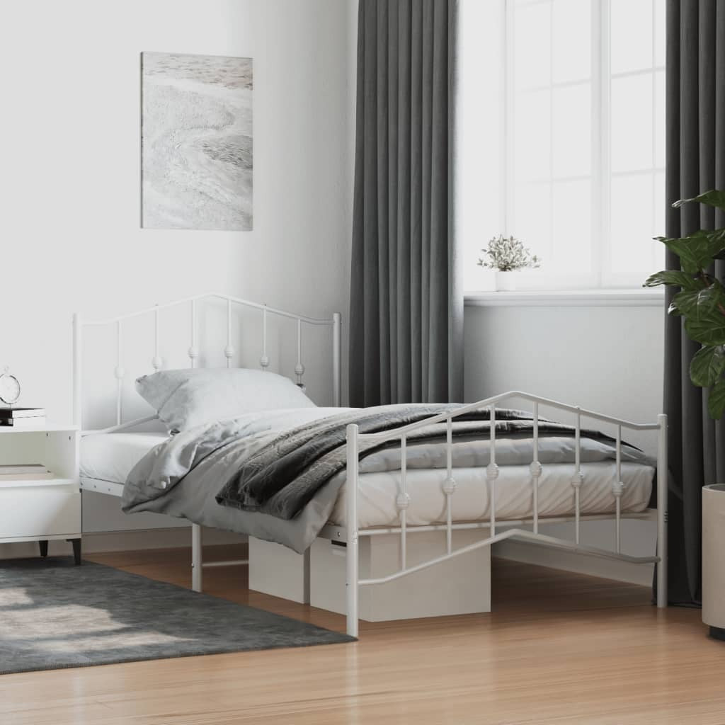 Bed Frame White Powder-Coated Steel Twin Bed Frame Rectangular