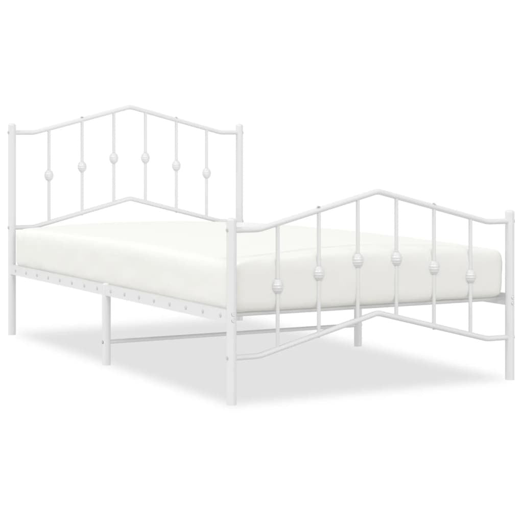 Bed Frame White Powder-Coated Steel Twin Bed Frame Rectangular