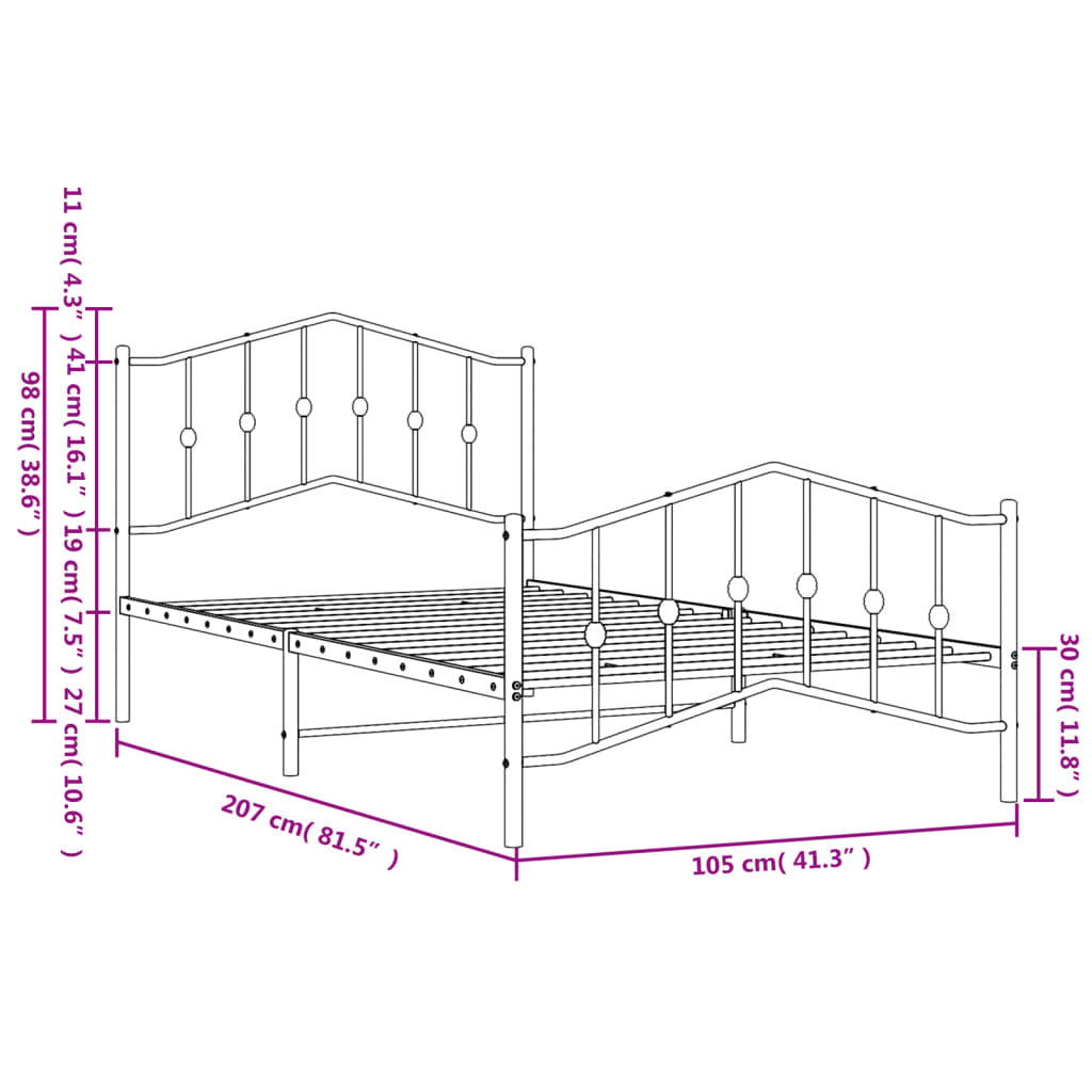 Bed Frame White Powder-Coated Steel Twin Bed Frame Rectangular
