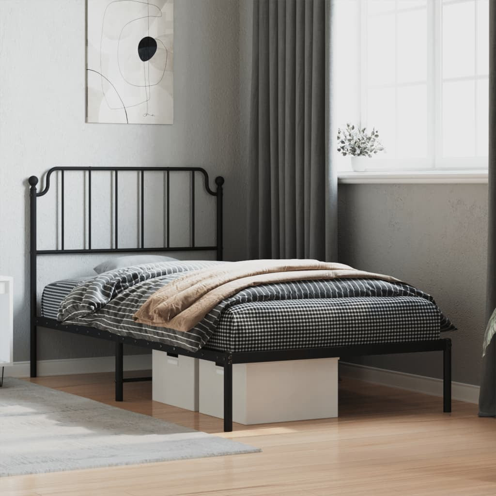 Bed Frame Black Powder-Coated Steel Twin Bed Frame Rectangular