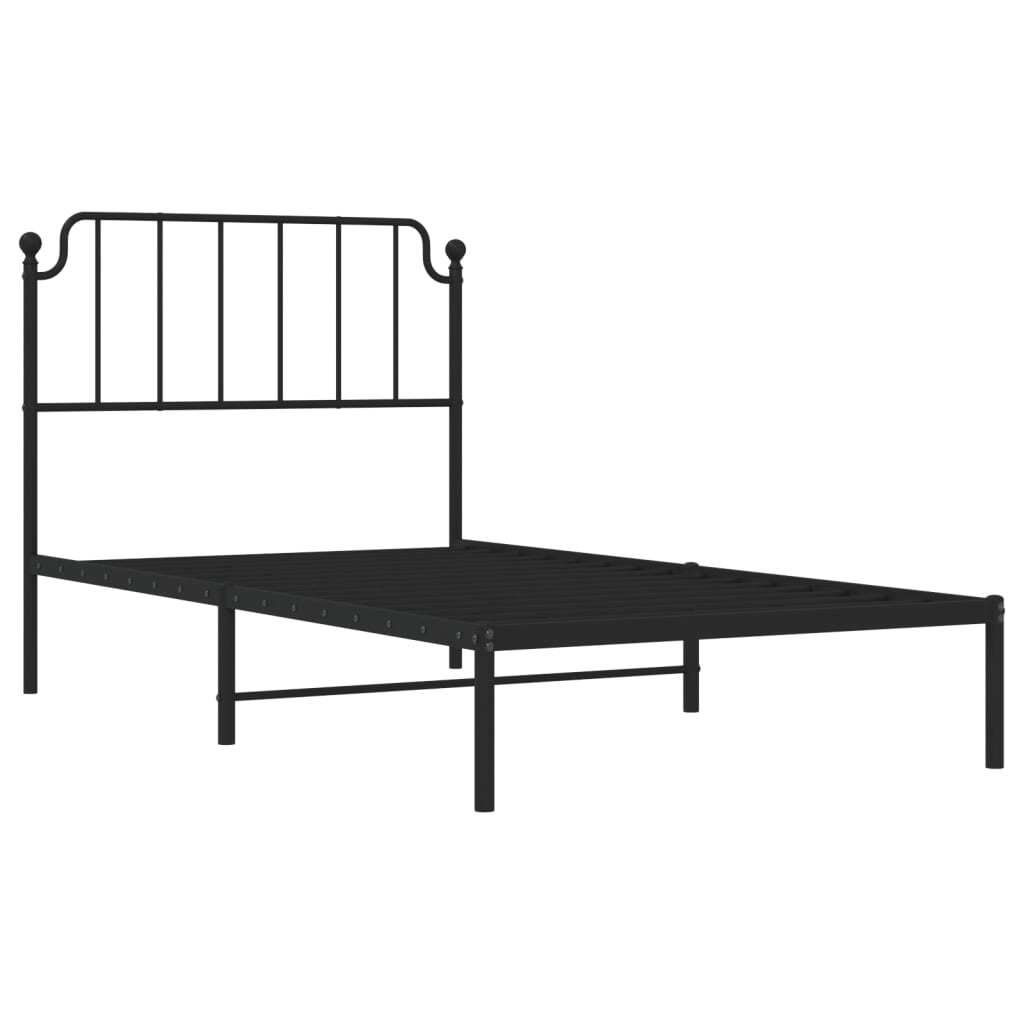 Bed Frame Black Powder-Coated Steel Twin Bed Frame Rectangular