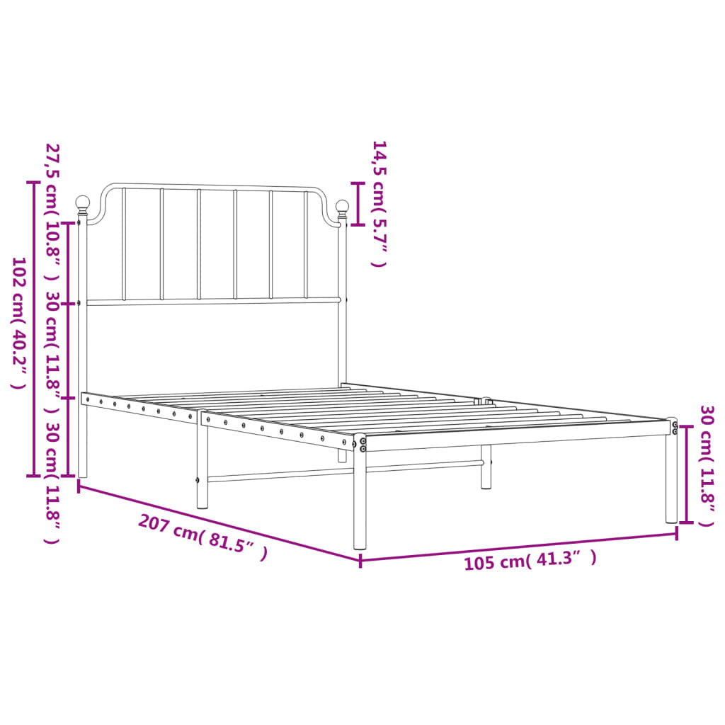 Bed Frame Black Powder-Coated Steel Twin Bed Frame Rectangular