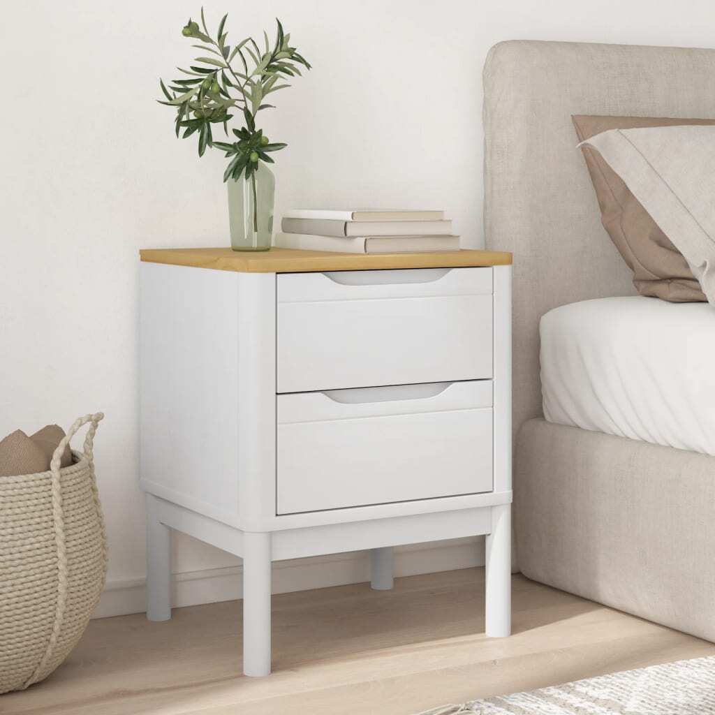 Bedside Cabinet White Solid Pine Wood Small Bedside Cabinet