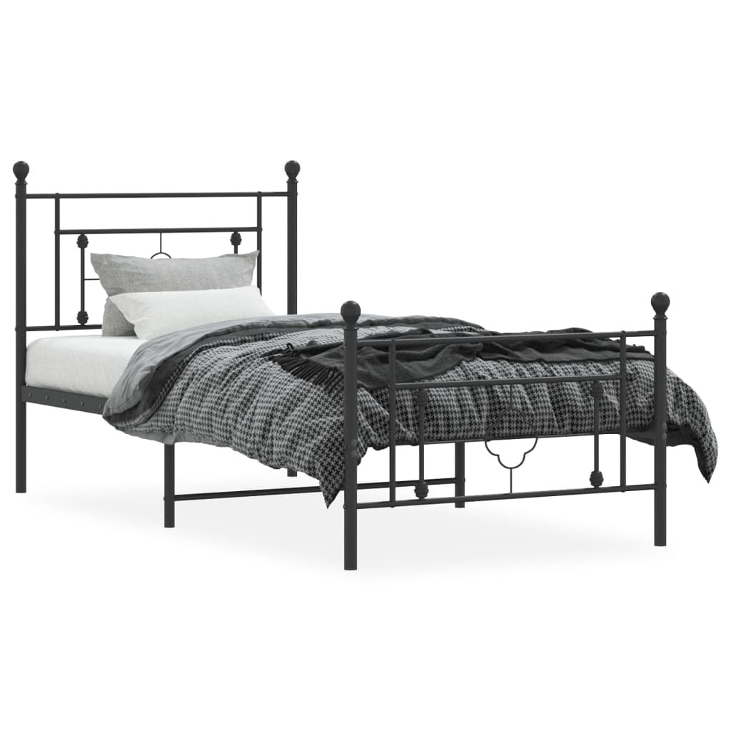 Bed Frame Black Steel Single Bed Frame Rectangular Modern