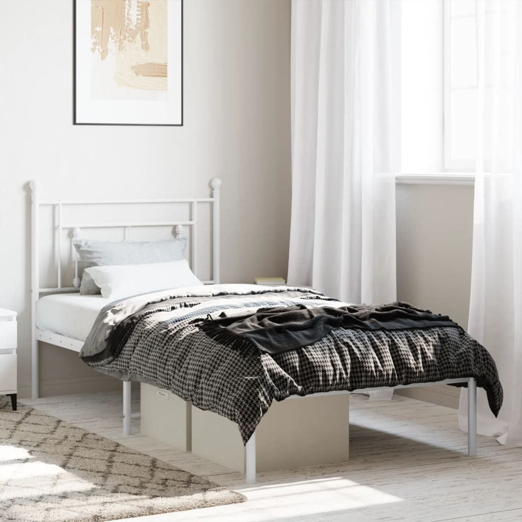 Bed Frame White Powder-Coated Steel Single Bed Frame