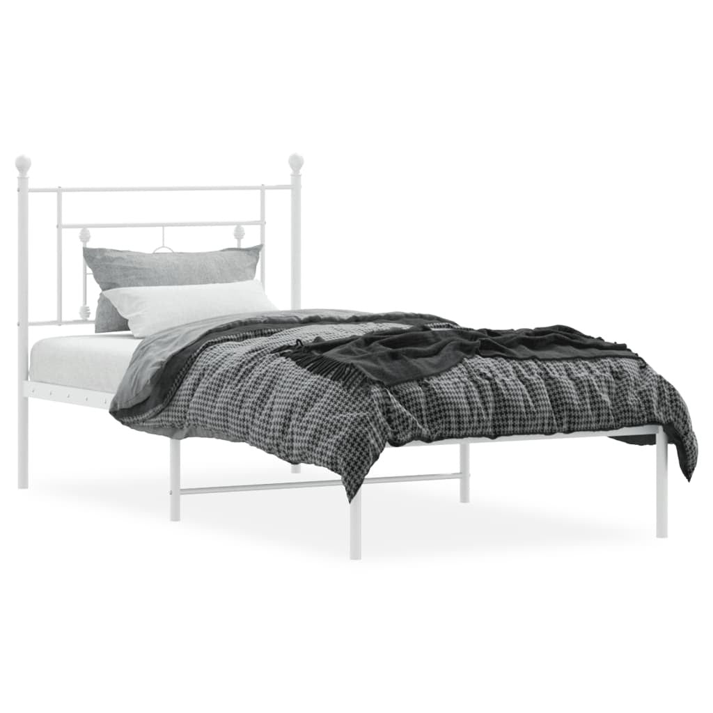 Bed Frame White Powder-Coated Steel Single Bed Frame