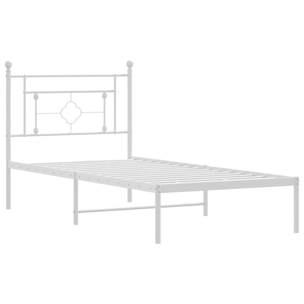 Bed Frame White Powder-Coated Steel Single Bed Frame