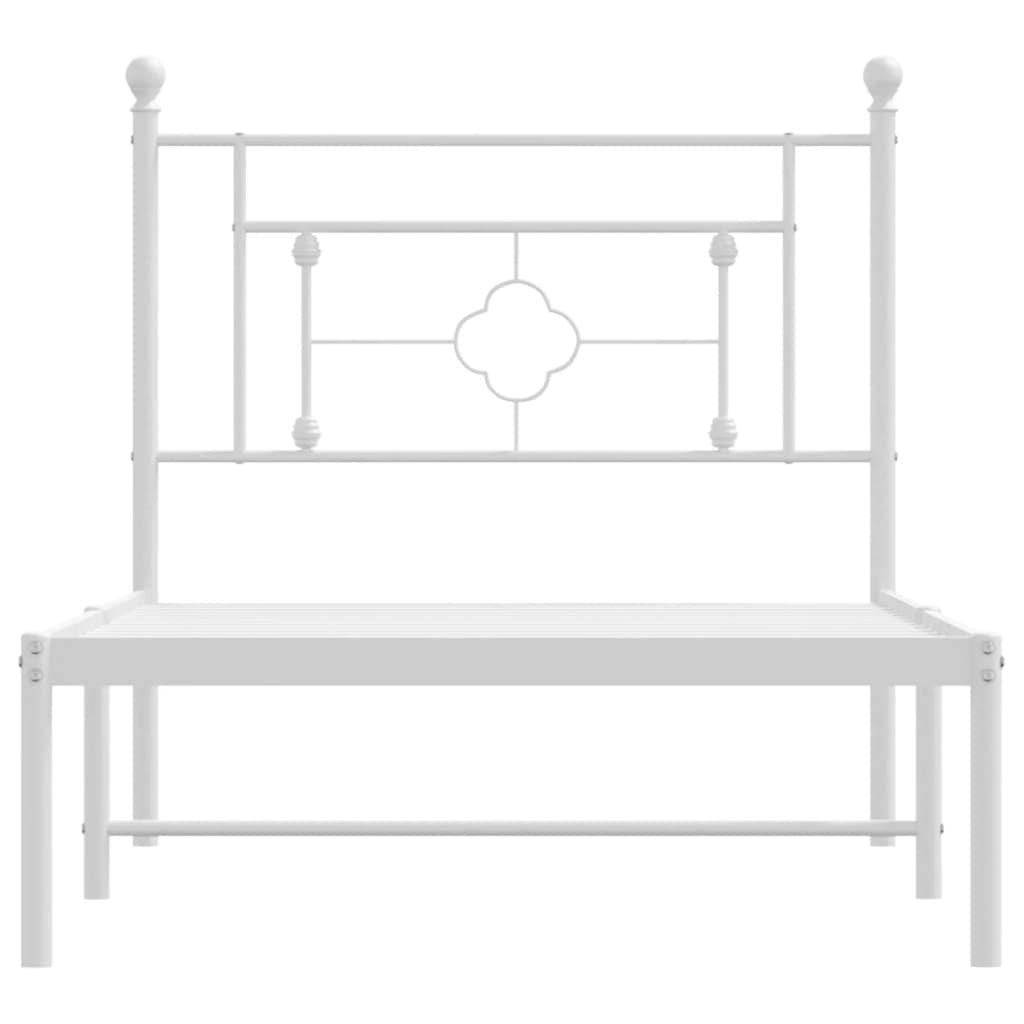 Bed Frame White Powder-Coated Steel Single Bed Frame