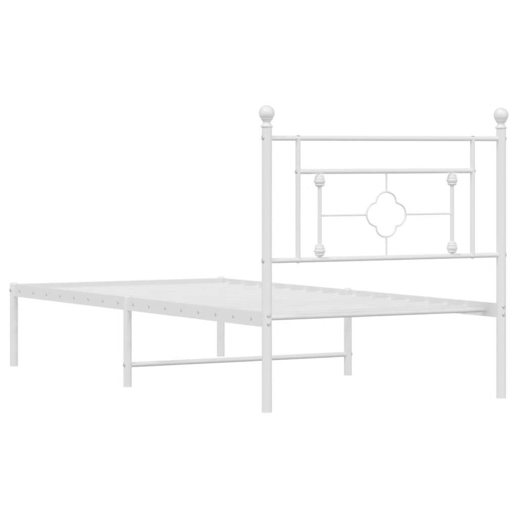 Bed Frame White Powder-Coated Steel Single Bed Frame