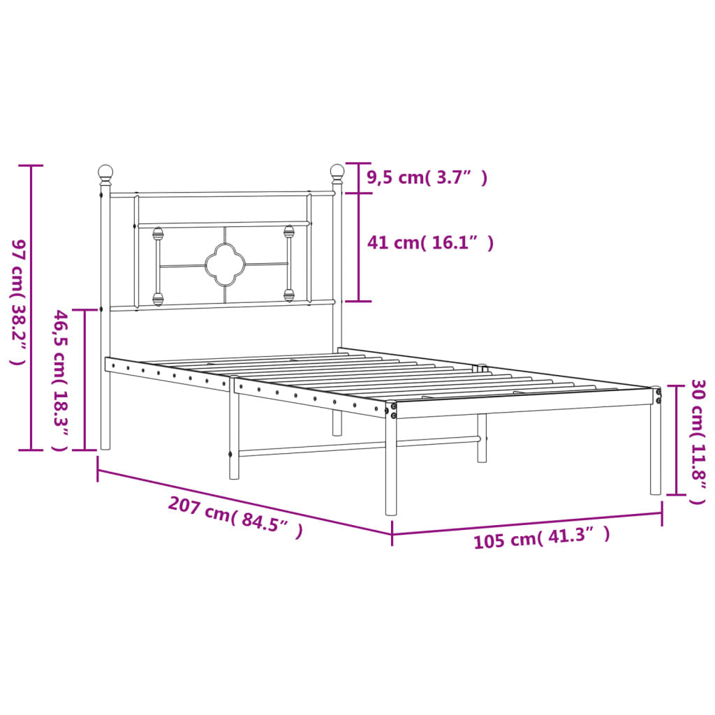 Bed Frame White Powder-Coated Steel Single Bed Frame