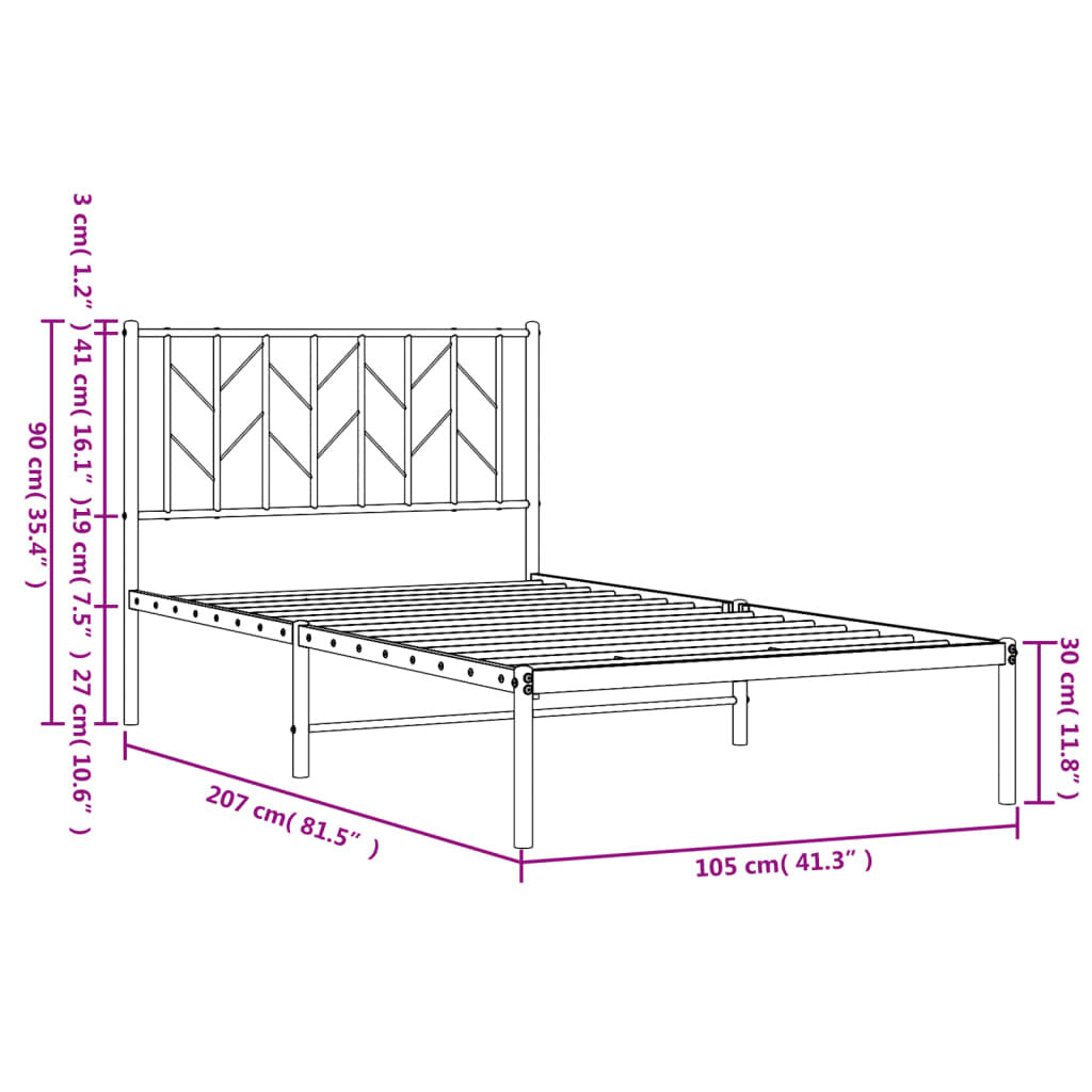 Bed Frame White Steel Single Bed Frame Rectangular