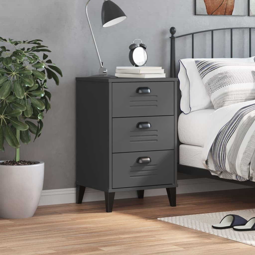 Bedside Table Anthracite Grey Engineered Wood, Plastic Medium