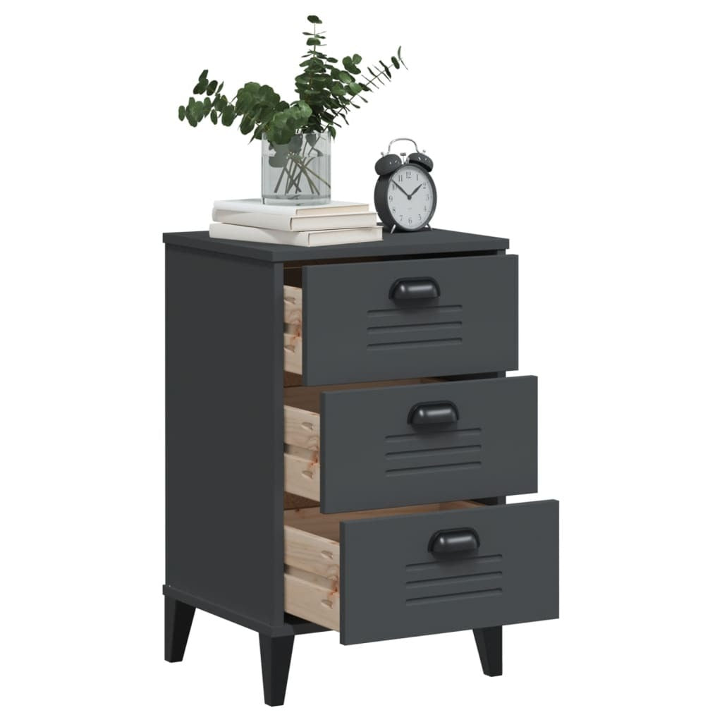Bedside Table Anthracite Grey Engineered Wood, Plastic Medium
