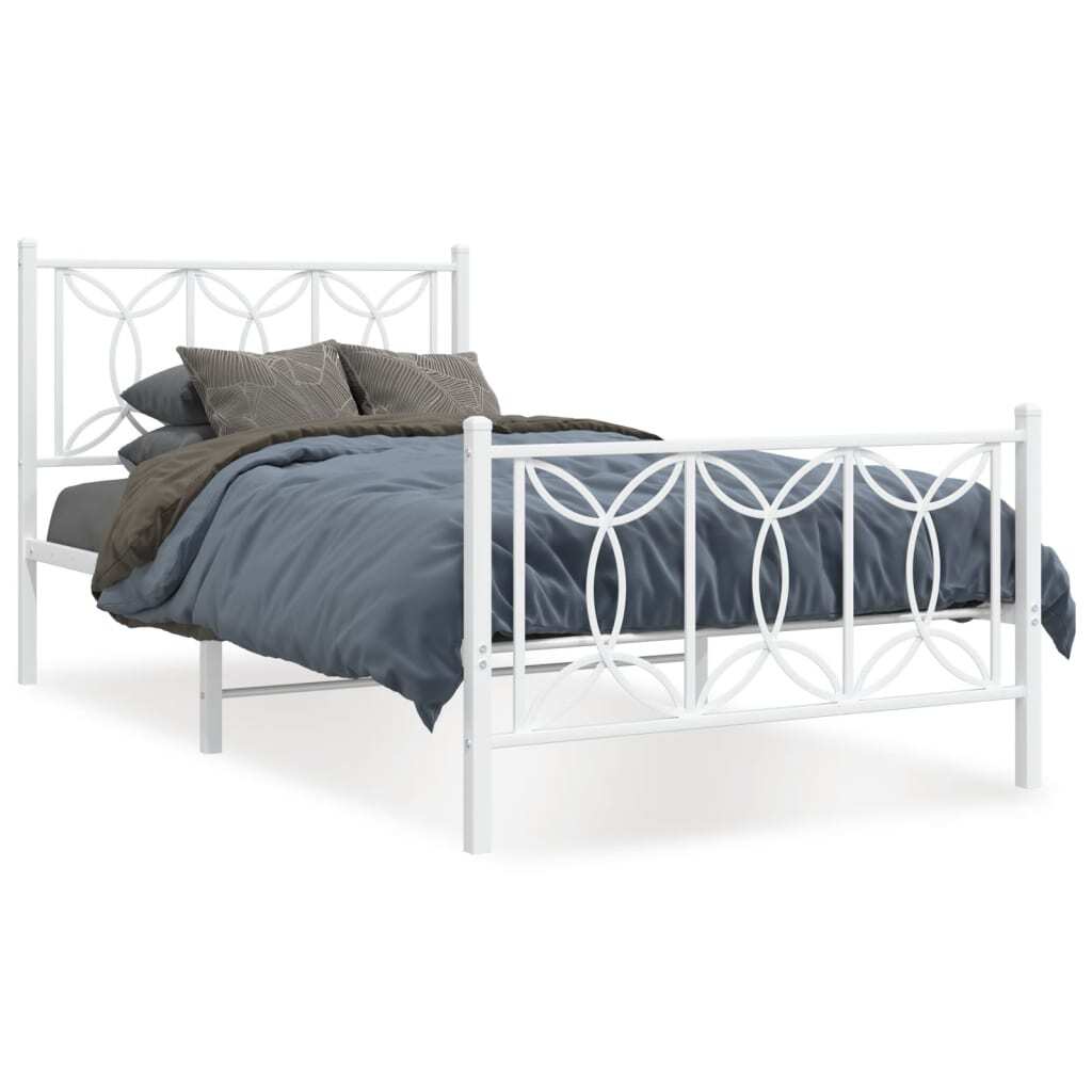 Bed Frame White Steel 39 x 79 in Bed Frame Rectangular Modern