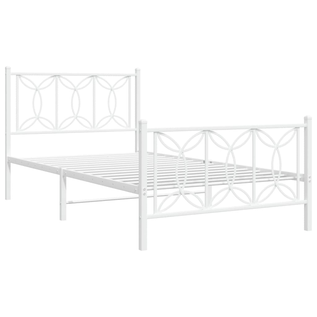 Bed Frame White Steel 39 x 79 in Bed Frame Rectangular Modern