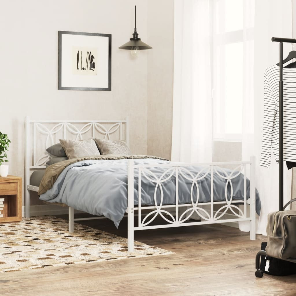 Bed Frame White Steel 39 x 79 in Bed Frame Rectangular Modern
