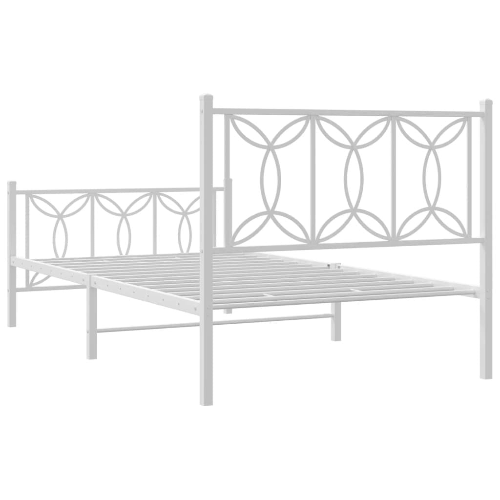 Bed Frame White Steel 39 x 79 in Bed Frame Rectangular Modern