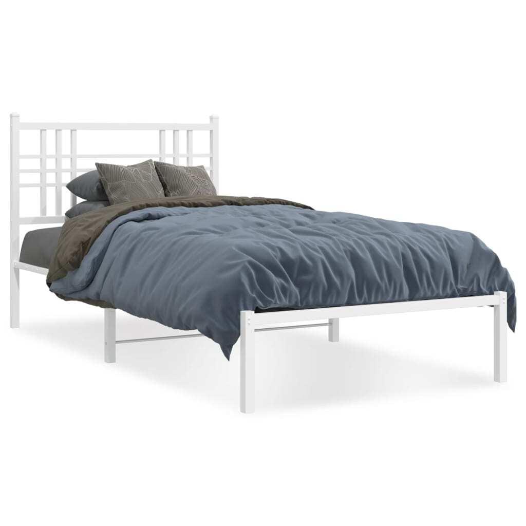 Bed Frame White Powder-Coated Steel Twin Durable Bed Frame