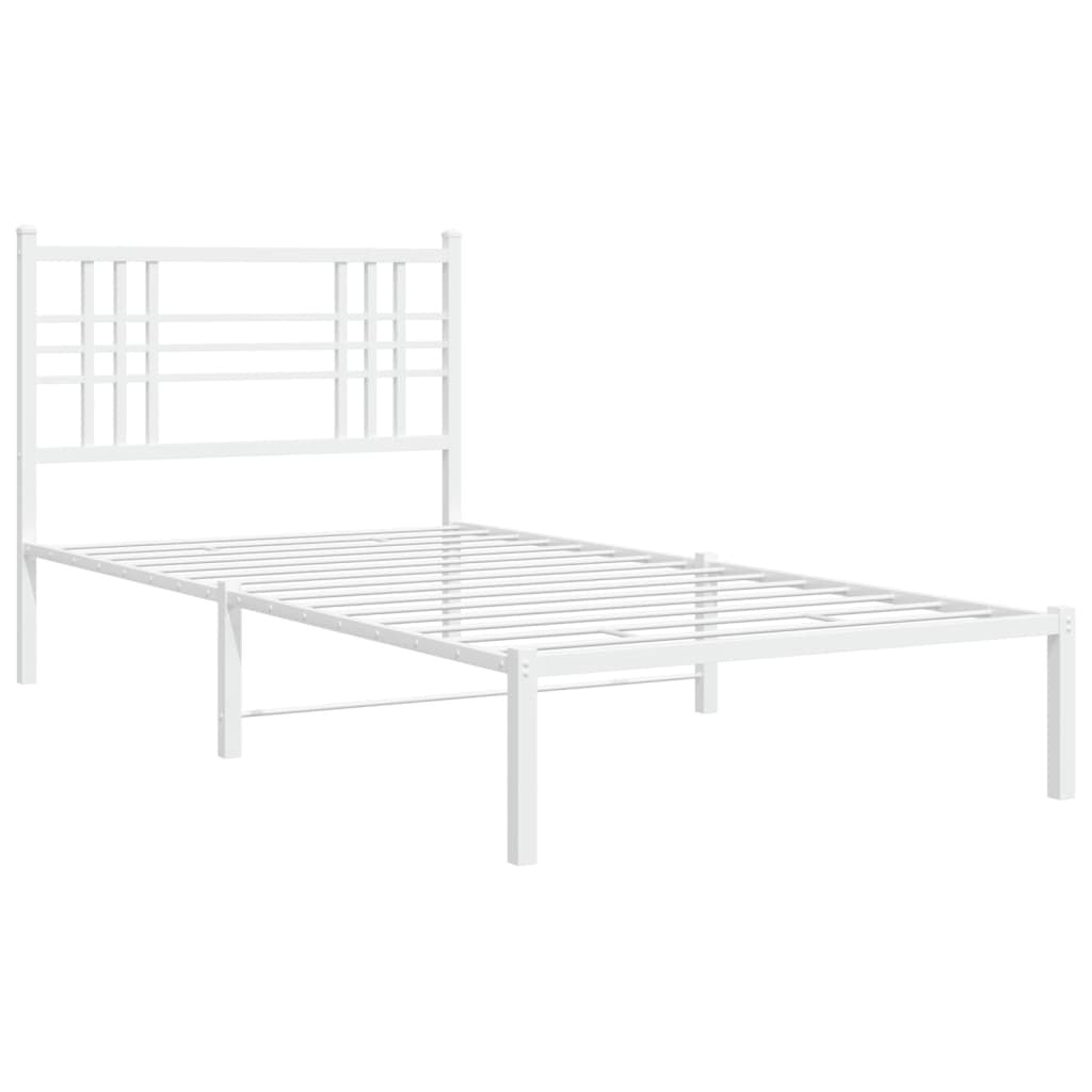 Bed Frame White Powder-Coated Steel Twin Durable Bed Frame