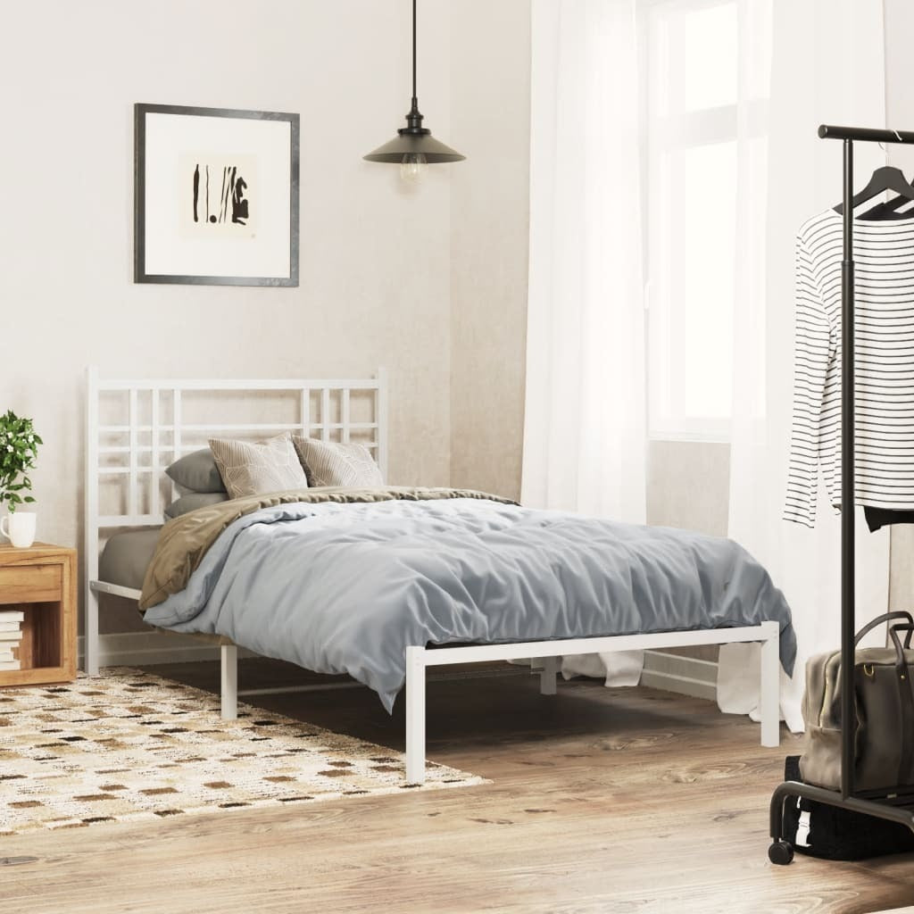 Bed Frame White Powder-Coated Steel Twin Durable Bed Frame