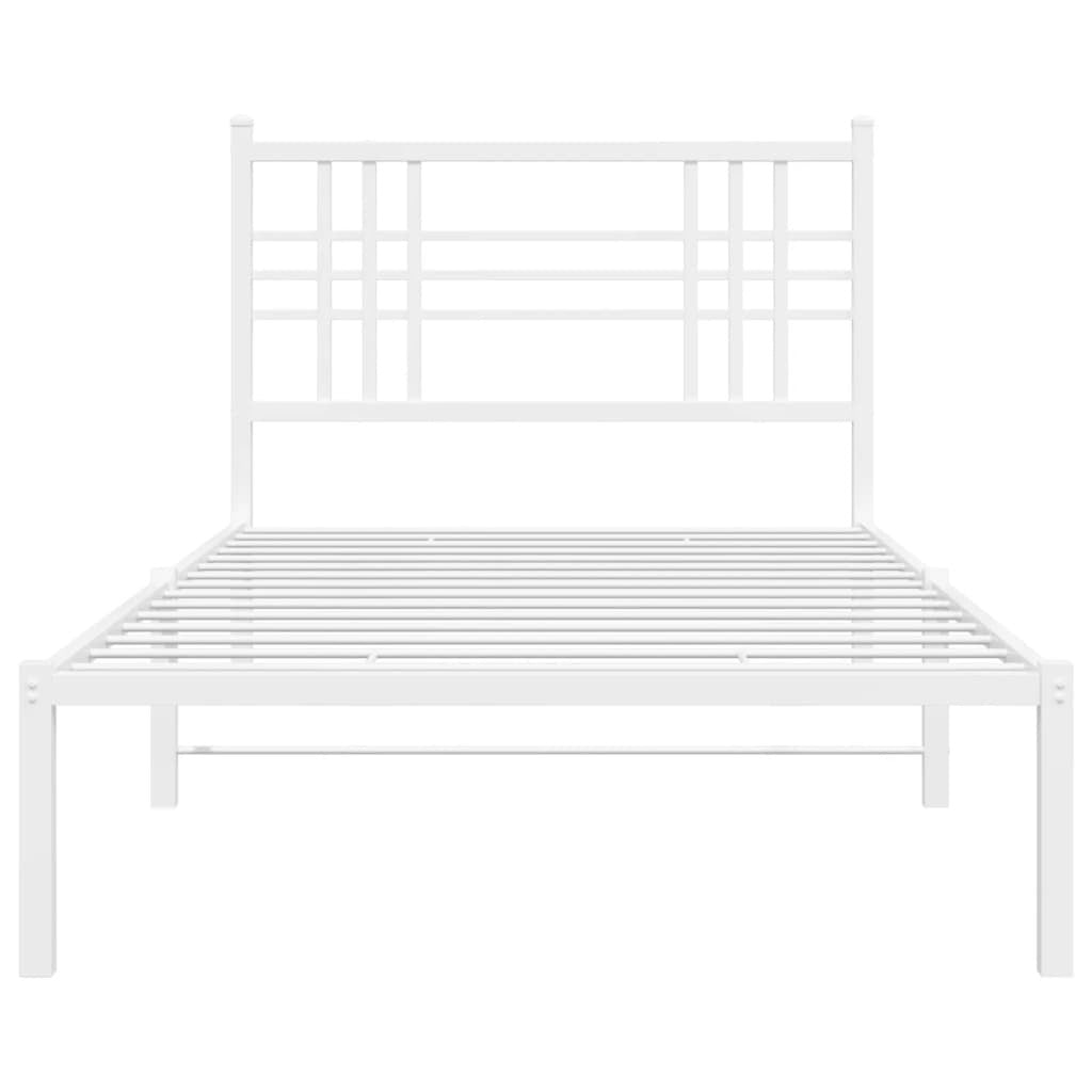 Bed Frame White Powder-Coated Steel Twin Durable Bed Frame
