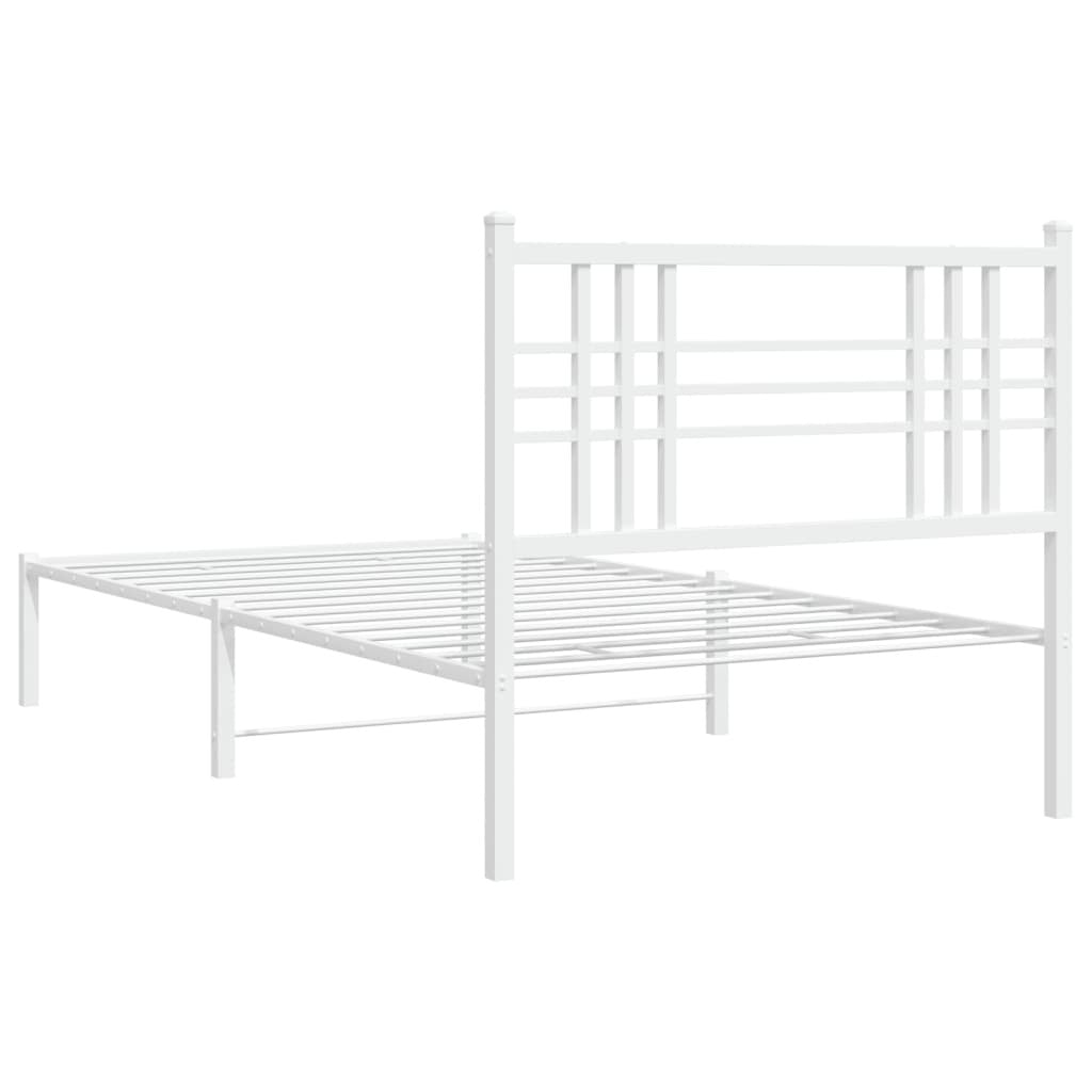 Bed Frame White Powder-Coated Steel Twin Durable Bed Frame