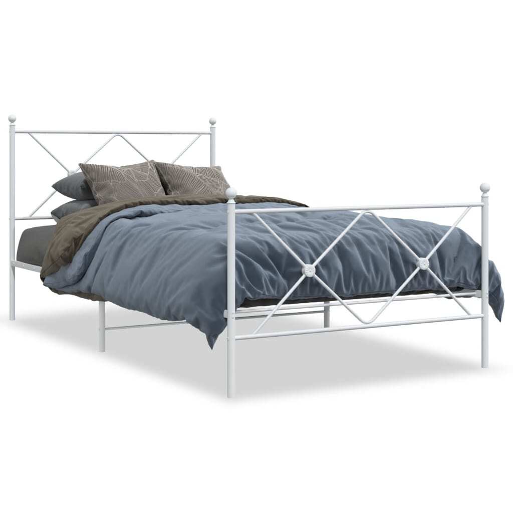 Bed Frame White Steel 39.4 x 78.7 in Bed Frame Rectangular